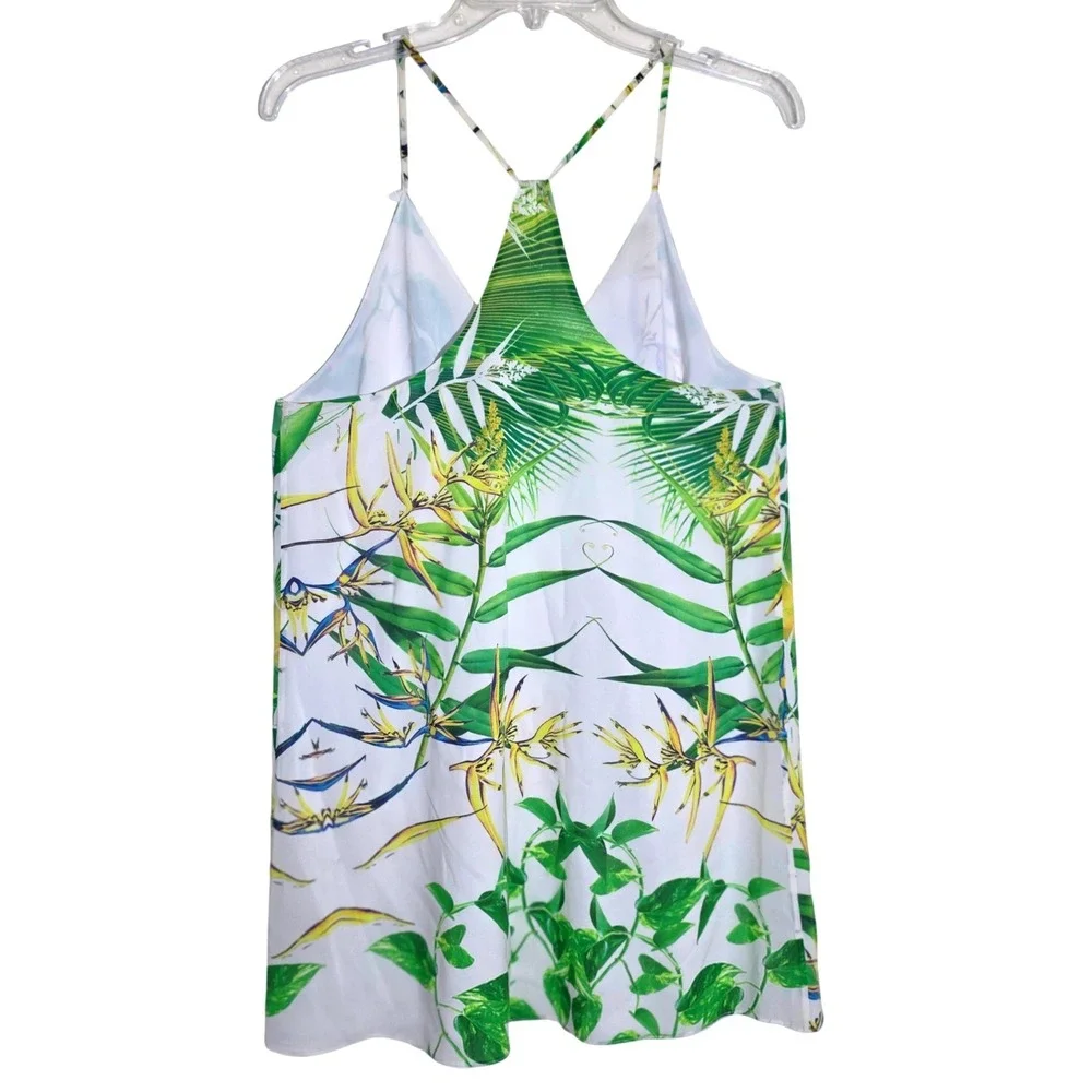 Alice + Olivia Green White Tropical Print Mini Dress